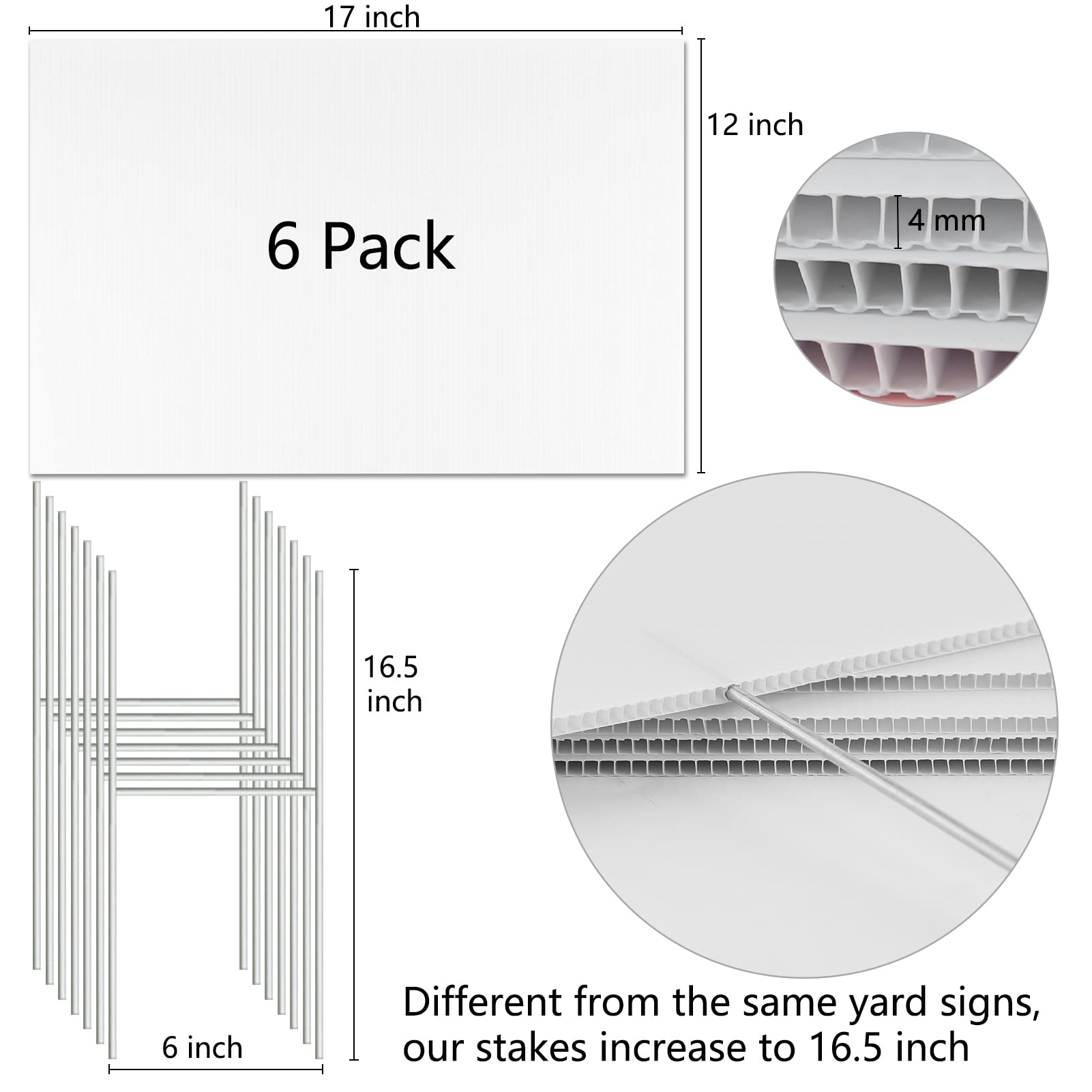 Blank Yard Signs with Stakes, Remiawy 6 Pack Lawn Signs Corrugated Plastic 17x12 Inches Custom Double Sided for Yard Sale Sign Outdoor, Garage Sale, Open House, Estate Sale, Guidepost, Birthday Party - Image 3