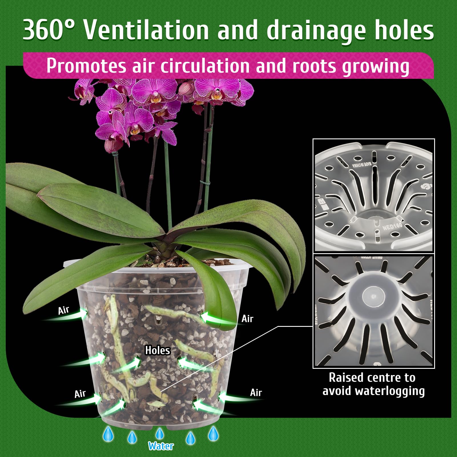 Orchid Pot, 6 Pack Orchid Pots with Holes, 5.5 Inch Clear Plastic Flower Planters for Repotting Indoor Outdoor, Breathable Slotted Nursery Planter - Image 3
