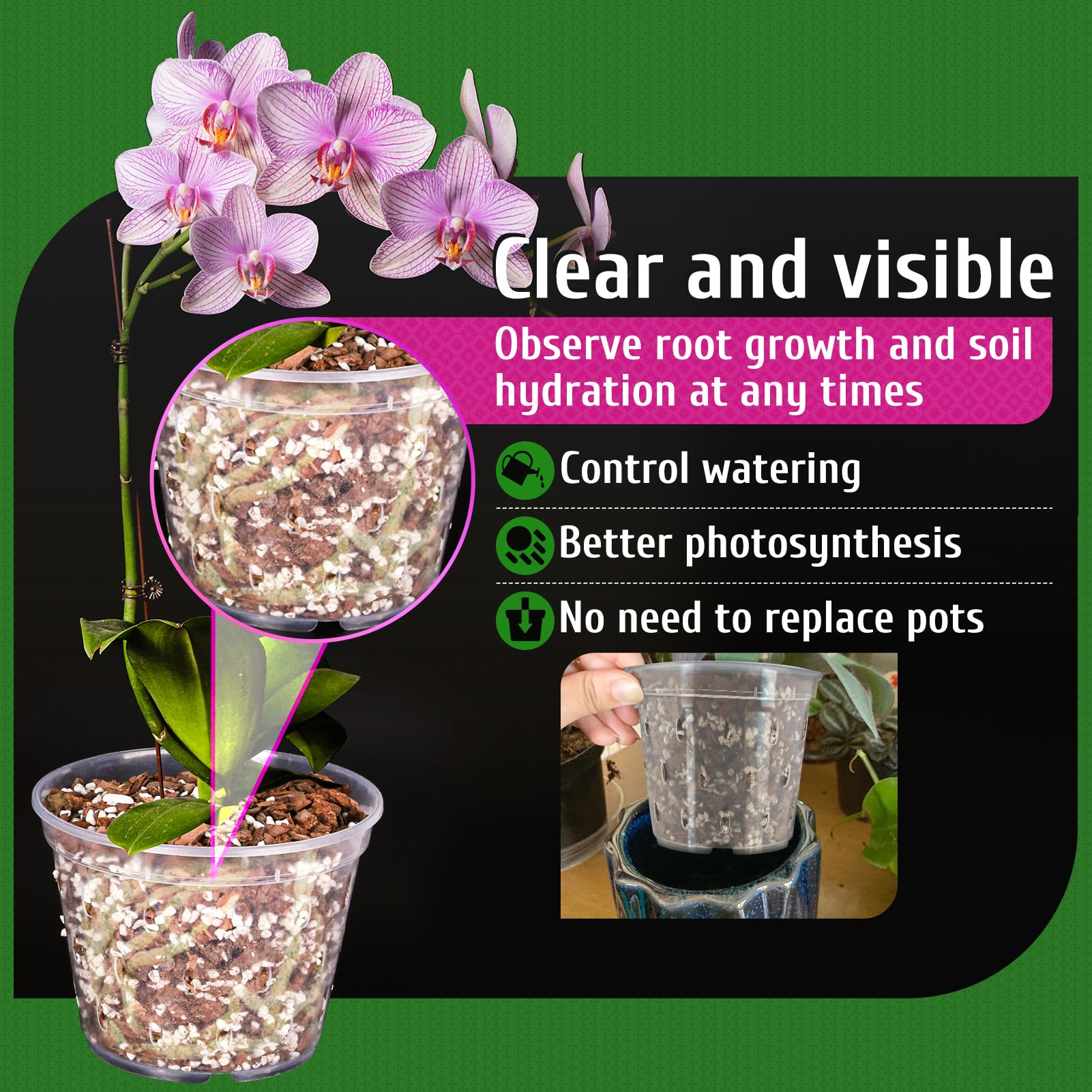 Orchid Pot, 6 Pack Orchid Pots with Holes, 5.5 Inch Clear Plastic Flower Planters for Repotting Indoor Outdoor, Breathable Slotted Nursery Planter - Image 4