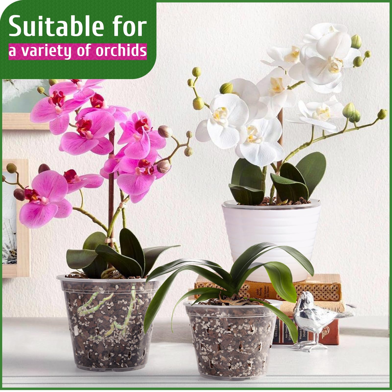 Orchid Pot, 6 Pack Orchid Pots with Holes, 5.5 Inch Clear Plastic Flower Planters for Repotting Indoor Outdoor, Breathable Slotted Nursery Planter - Image 5