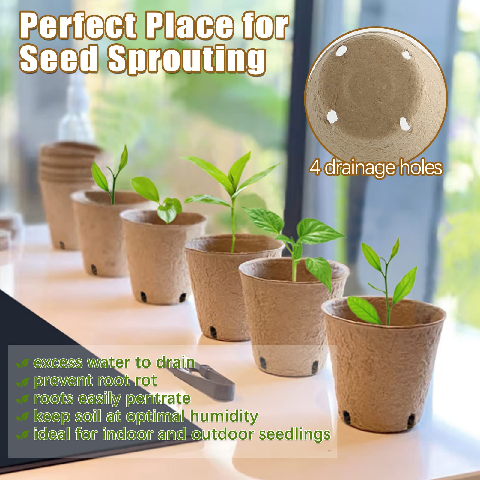 Peat Pots, 102 Pack 3.15 Inch Biodegradable Planting Peat Pots for Seedlings, Garden Plant Seed Starter Pots with Drainage Holes Seed Starting Pots for Organic Vegetable Flower, Bonus 50 Plant Labels - Image 3