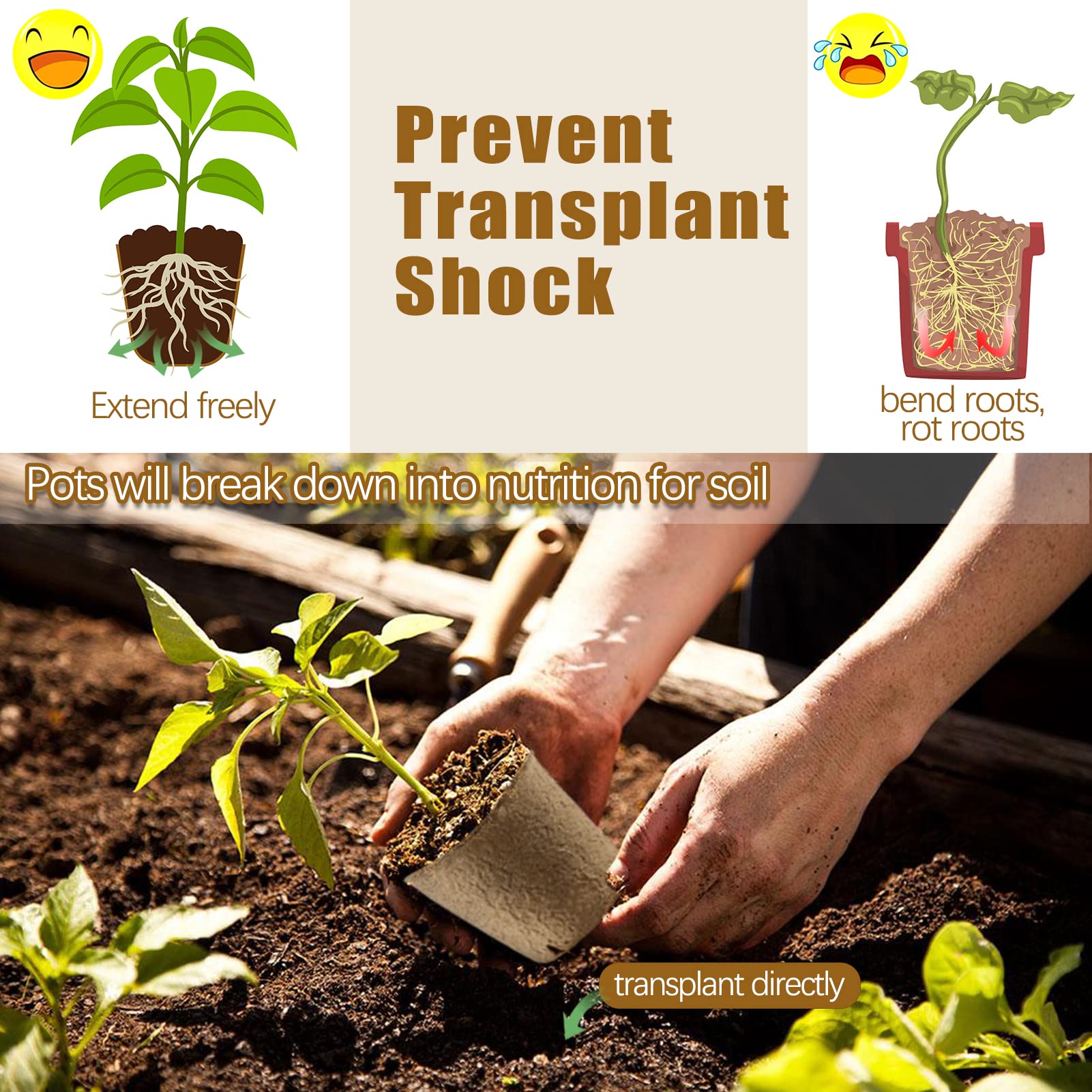 Peat Pots, 102 Pack 3.15 Inch Biodegradable Planting Peat Pots for Seedlings, Garden Plant Seed Starter Pots with Drainage Holes Seed Starting Pots for Organic Vegetable Flower, Bonus 50 Plant Labels - Image 4