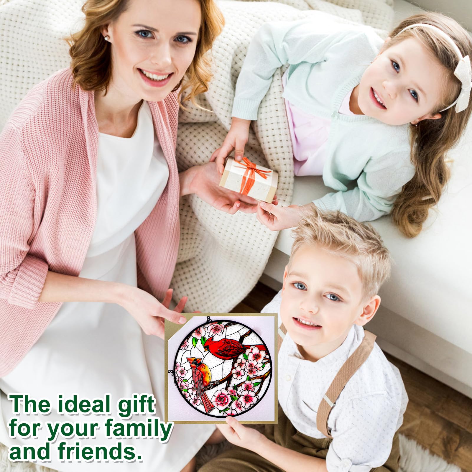 Remiawy Cardinal Stained Glass Window Hanging, 6 Inch Sun Catcher Glass Panel with Metal Chain and Hooks Suncatcher Indoor Window Wall Art Home Decor Gift for Bird Lovers Women Mother's Day Christmas - Image 5