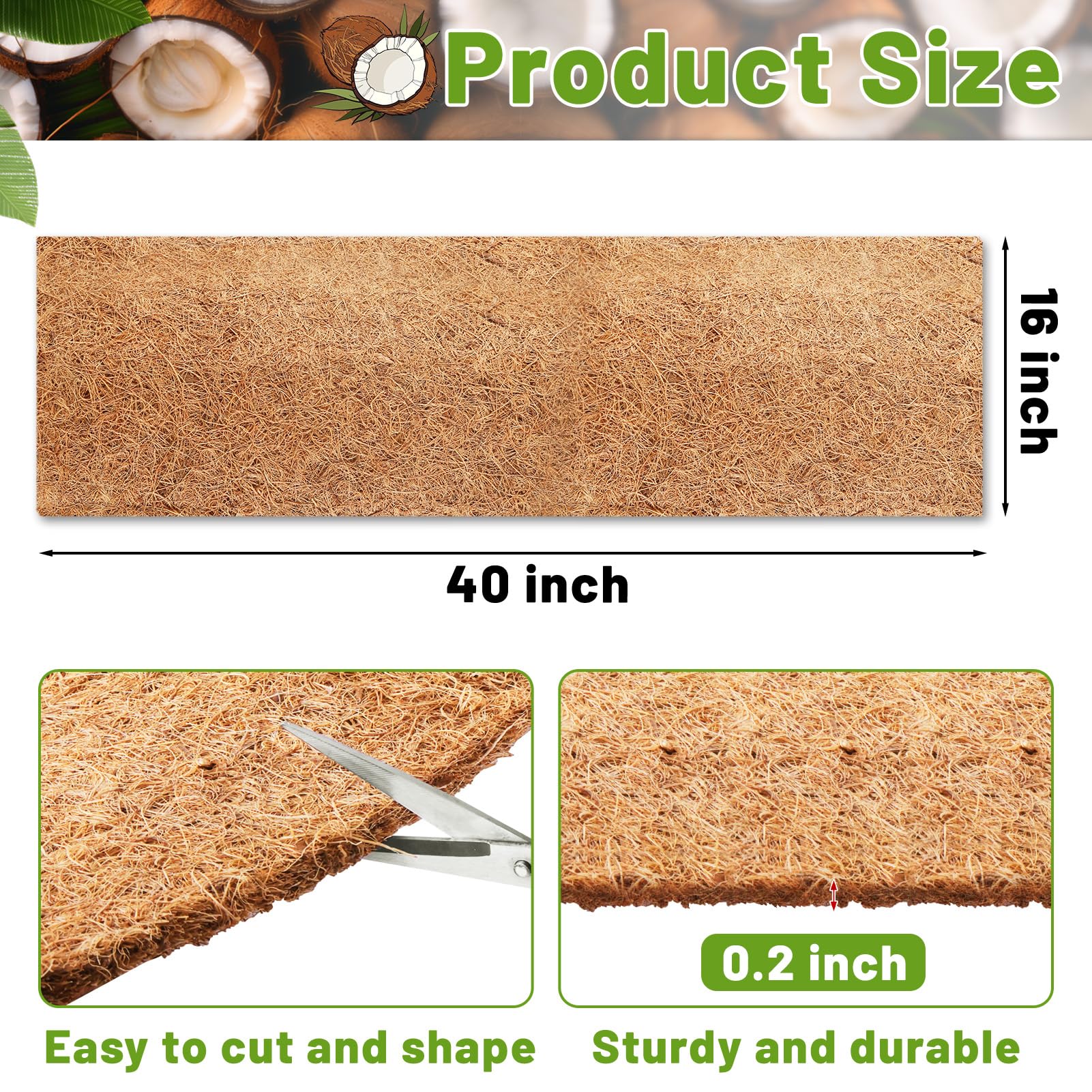 Remiawy Coco Liner Fiber Roll, 16 x 40 Inch Natural Coconut Coir Liner Sheet Coco Mat for Planter Flower Basket, Garden Decoration, Reptile Carpet, Animal Pet Pad, Window Box, DIY Moss Pole, Tortoise - Image 3