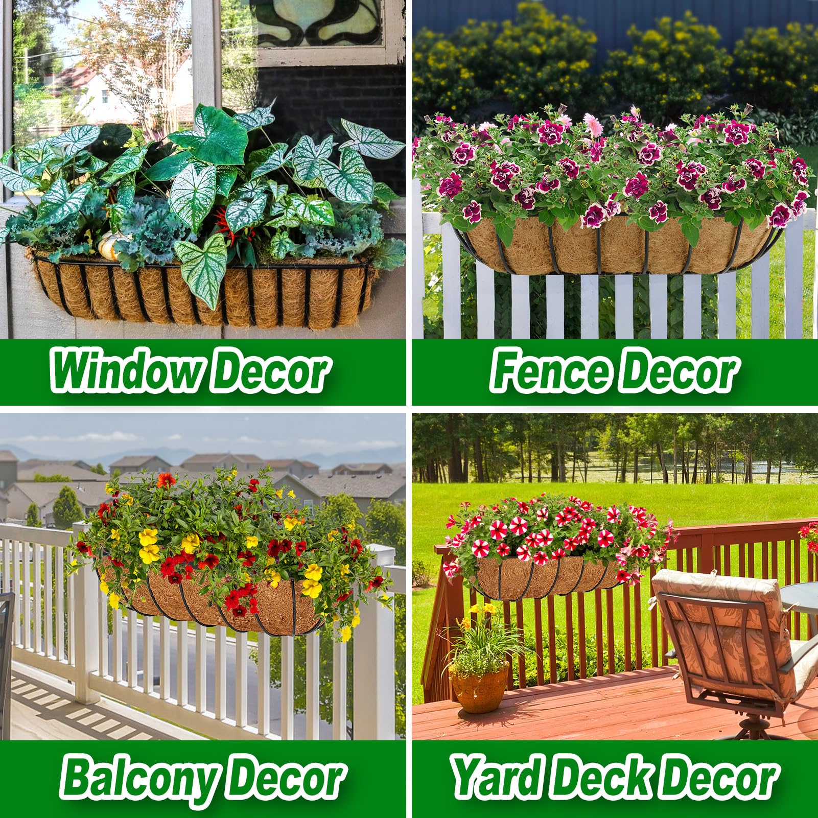 REMIAWY Coco Liners for Planters 24 Inch, 2 Packs Natural Coconut Fiber Coir Flower Basket Window Box Liners, Trough Planter Insert for Outdoor Plant Large Pots Garden Fence Decoration - Image 5