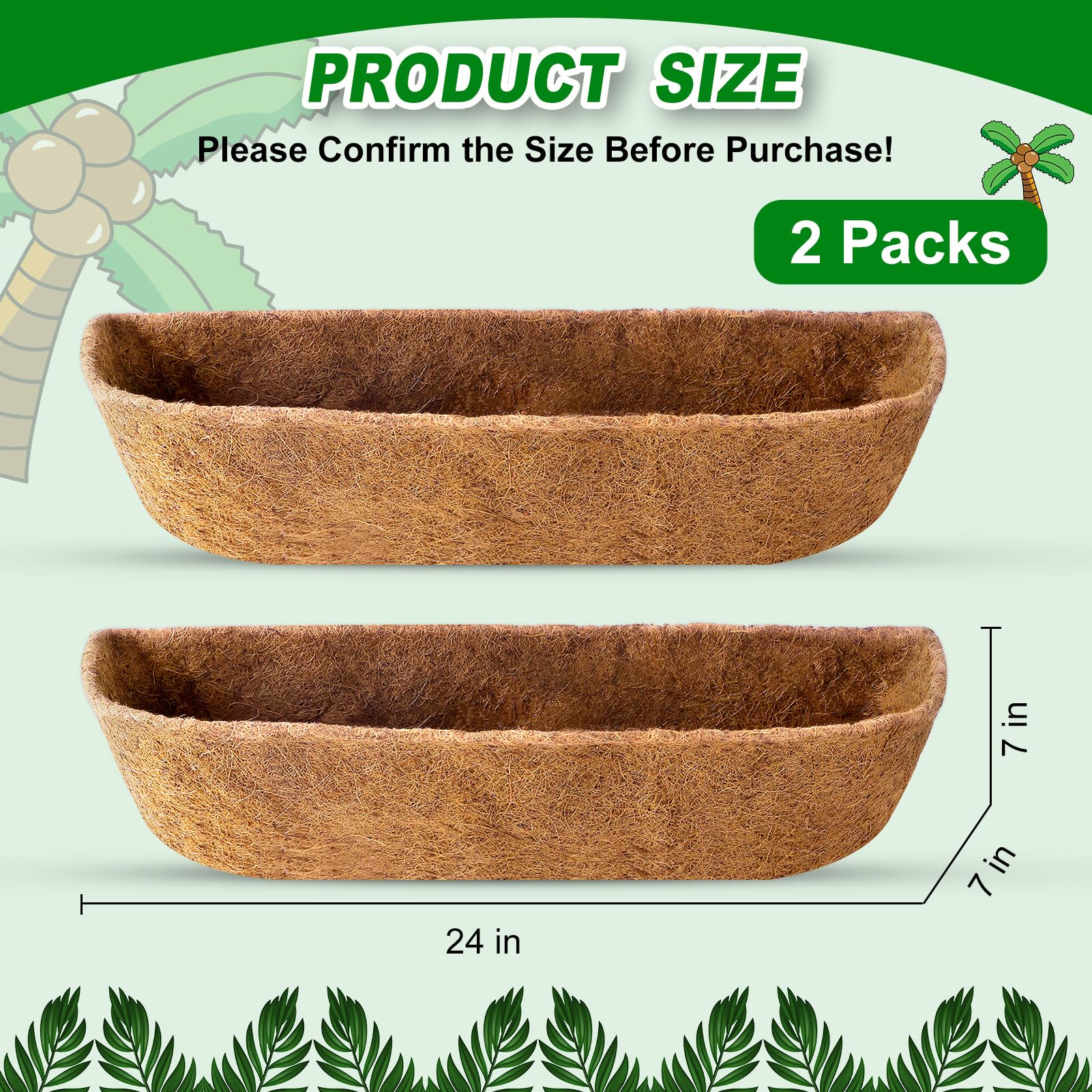 REMIAWY Coco Liners for Planters 24 Inch, 2 Packs Natural Coconut Fiber Coir Flower Basket Window Box Liners, Trough Planter Insert for Outdoor Plant Large Pots Garden Fence Decoration - Image 6