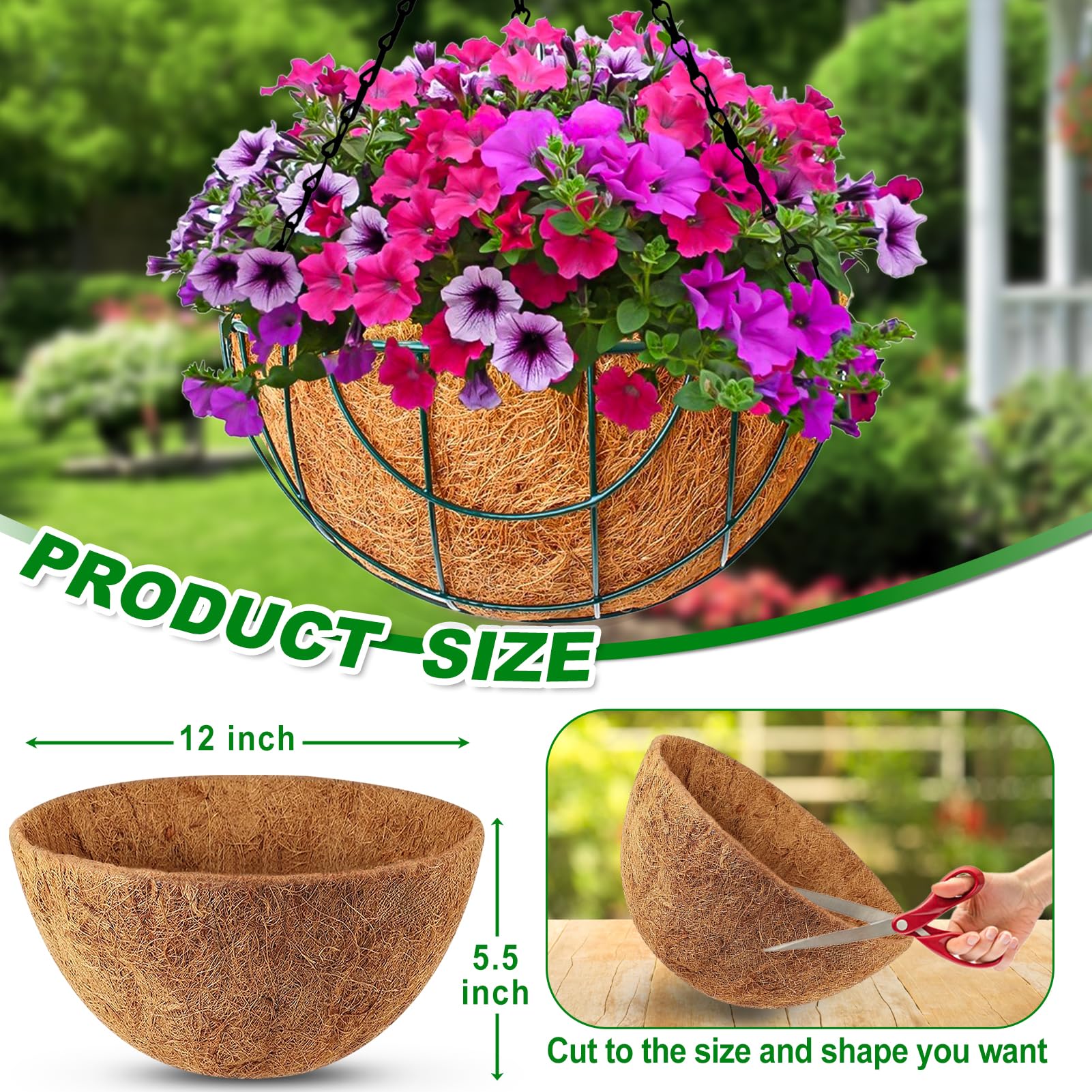 REMIAWY Hanging Basket Coco Liners, Coconut Planter Basket Liners 4 Packs 12 Inch 100% Natural Round Coco Fiber Replacement Liner for Hanging Basket Plants Outdoor Garden Flower Pot Vegetables - Image 6