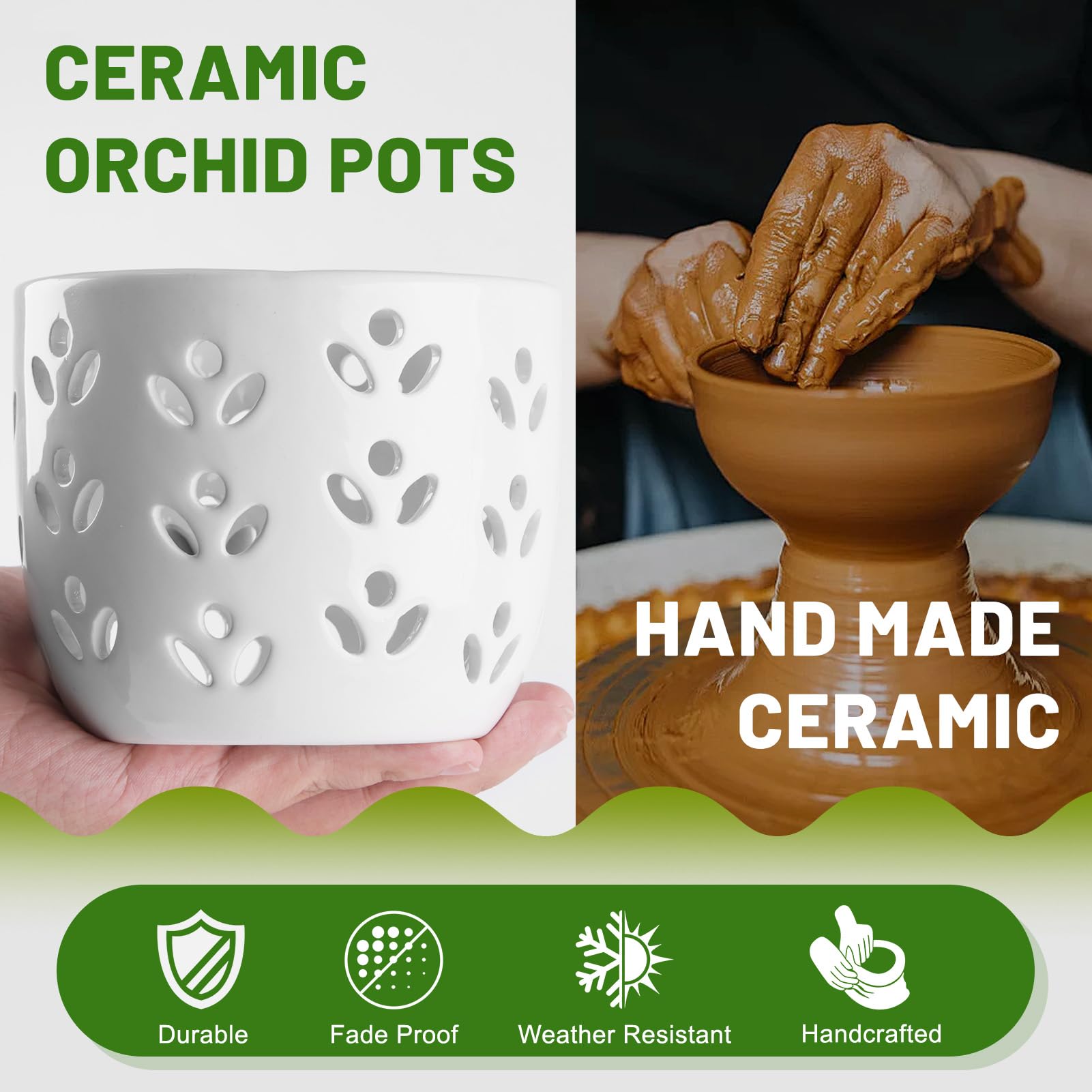 REMIAWY Orchid Pot, 2 Pack Orchid Pots with Drainage Holes and Saucer, 6 Inch and 5 Inch Large Ceramic Planter for Repotting Indoor Plants, Succulent, Decorative, Good Air Circulation, White - Image 5