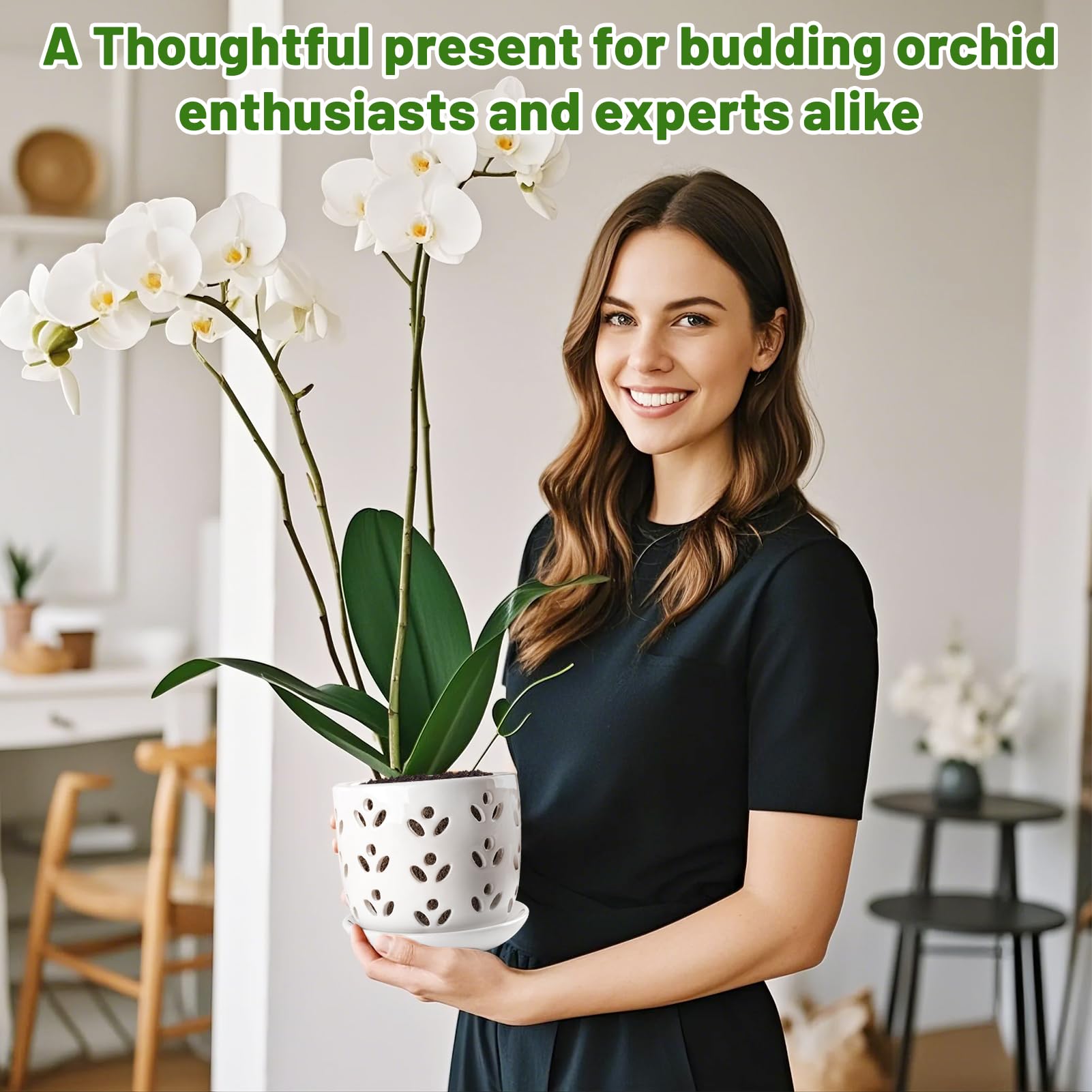 REMIAWY Orchid Pot, 2 Pack Orchid Pots with Drainage Holes and Saucer, 6 Inch and 5 Inch Large Ceramic Planter for Repotting Indoor Plants, Succulent, Decorative, Good Air Circulation, White - Image 6