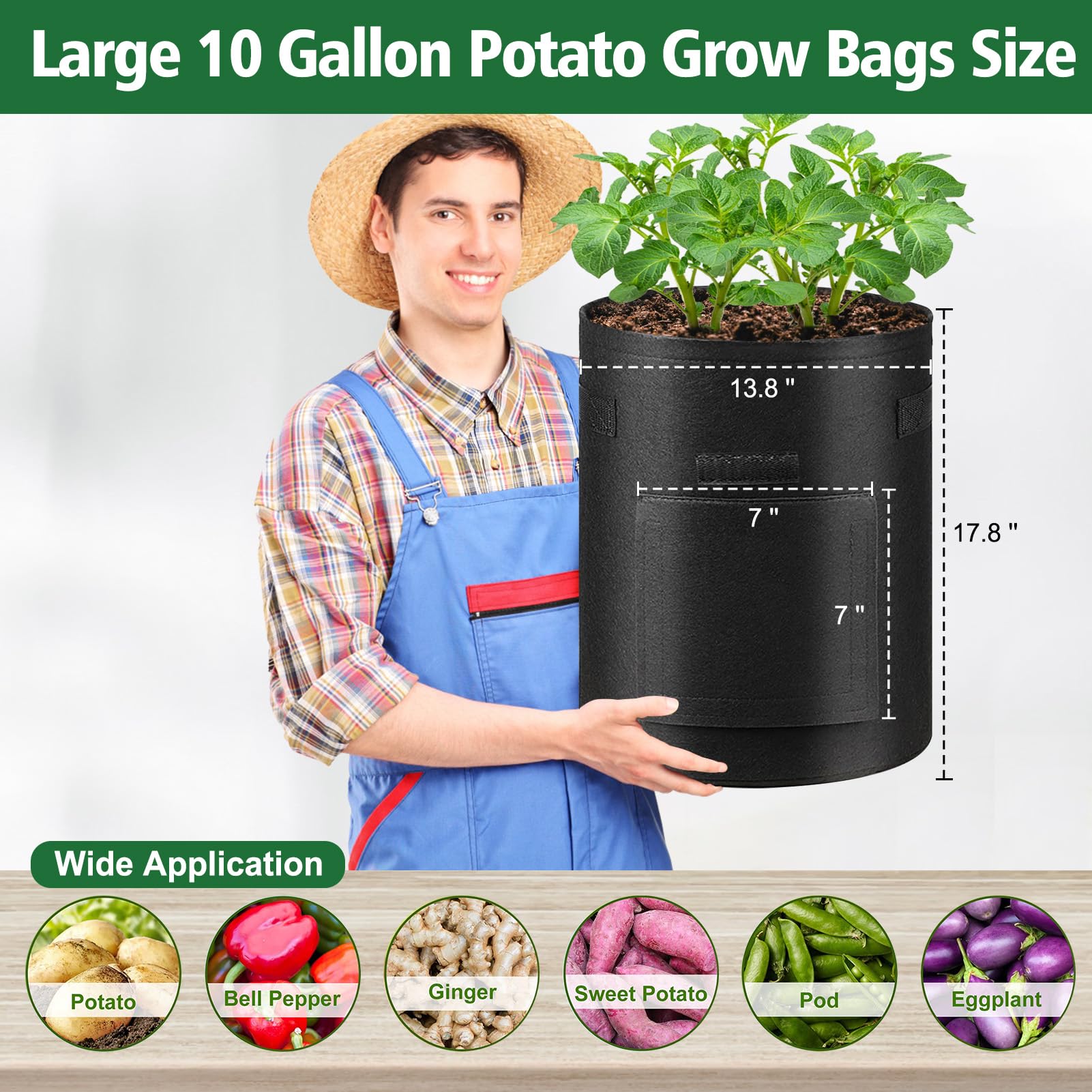 REMIAWY Potato Grow Bags, 10 Gallon 6 Pack Potato Bags for Growing Potatoes with Flap Harvest Window and Handle, Potato Planter Thickened Nonwoven Fabric Pots for Tomatoes Carrots Vegetables Fruits - Image 3