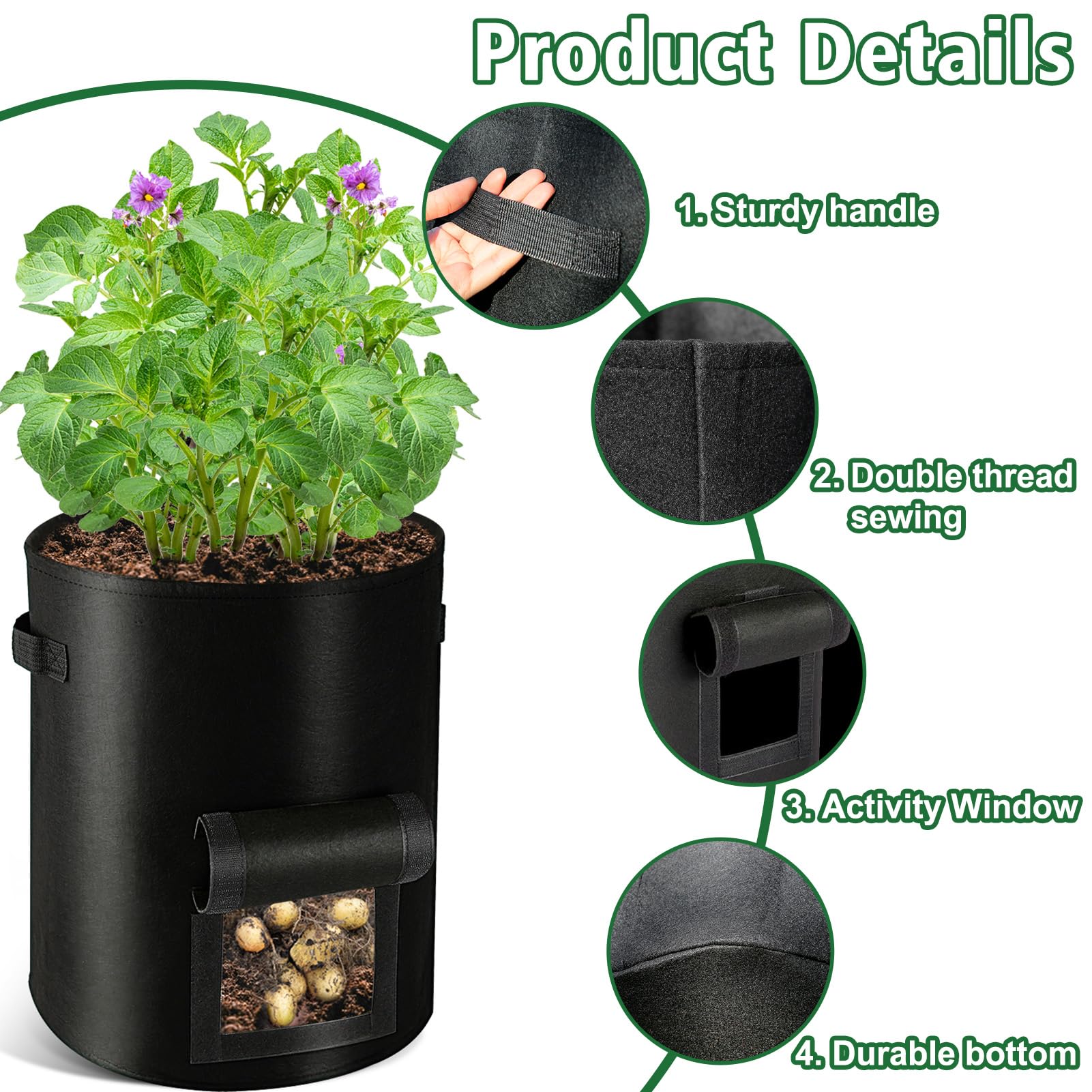 REMIAWY Potato Grow Bags, 10 Gallon 6 Pack Potato Bags for Growing Potatoes with Flap Harvest Window and Handle, Potato Planter Thickened Nonwoven Fabric Pots for Tomatoes Carrots Vegetables Fruits - Image 4