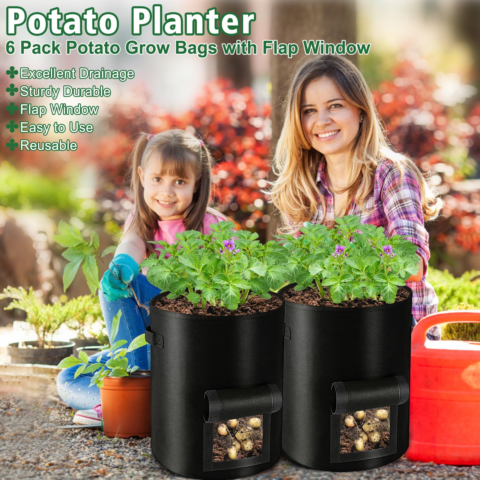 REMIAWY Potato Grow Bags, 10 Gallon 6 Pack Potato Bags for Growing Potatoes with Flap Harvest Window and Handle, Potato Planter Thickened Nonwoven Fabric Pots for Tomatoes Carrots Vegetables Fruits - Image 6