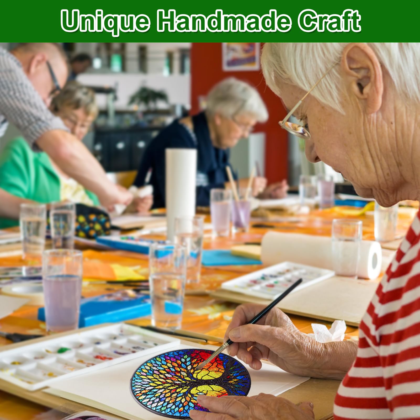 Remiawy Stained Glass Window Hanging, 8 Inch Life Tree with Metal Chain and Hooks Large Colorful Indoor Window Glass Panel Art Home Decor Gift for Women Christmas Mother's Day - Image 5