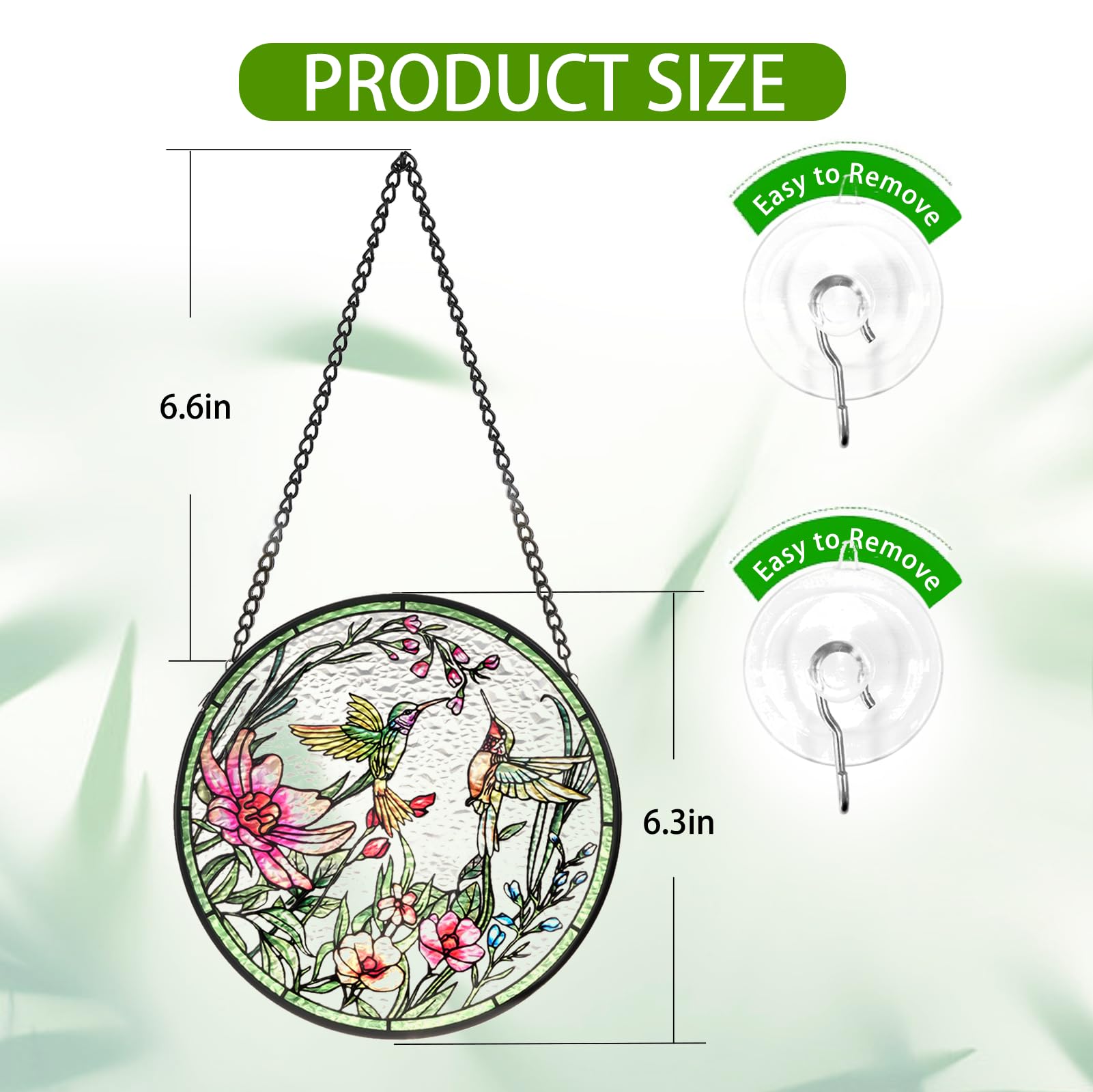 Remiawy Stained Glass Window Hanging Hummingbird Window Suncatcher 6 Inch Glass Panel with Metal Chain and Hooks Sun Catchers Indoor Wall Art Home Decor Gift for Bird Lovers Women Mother's Day - Image 6