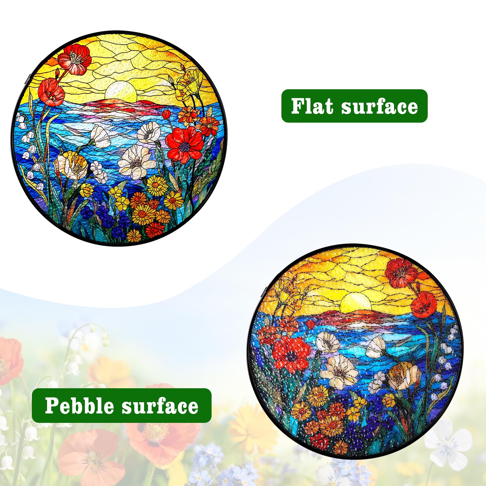 Remiawy Stained Glass Window Hanging, Wildflowers Sunrise 8 Inch Glass Panel with Metal Chain and Hooks Large Window Indoor Wall Art Decor Gift for Women Mother's Day Christmas - Image 8