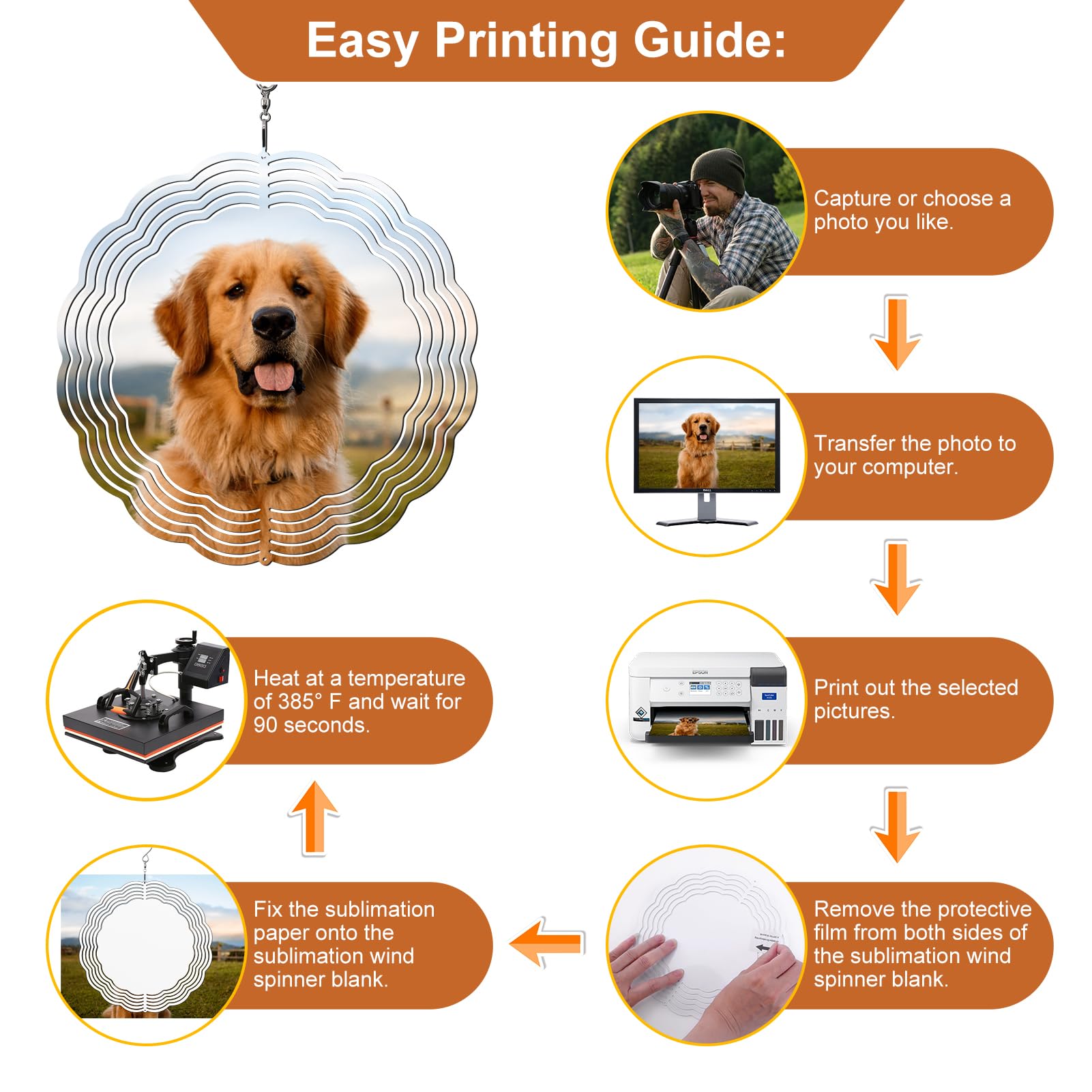 Remiawy Sublimation Wind Spinner Blanks, 8 Inch 5 Pack 3D Aluminum Metal Hanging Wind Spinners Sublimation Blanks Kinetic Sculpture DIY Crafts for Yard Garden Indoor Outdoor Porch Decoration Round - Image 3