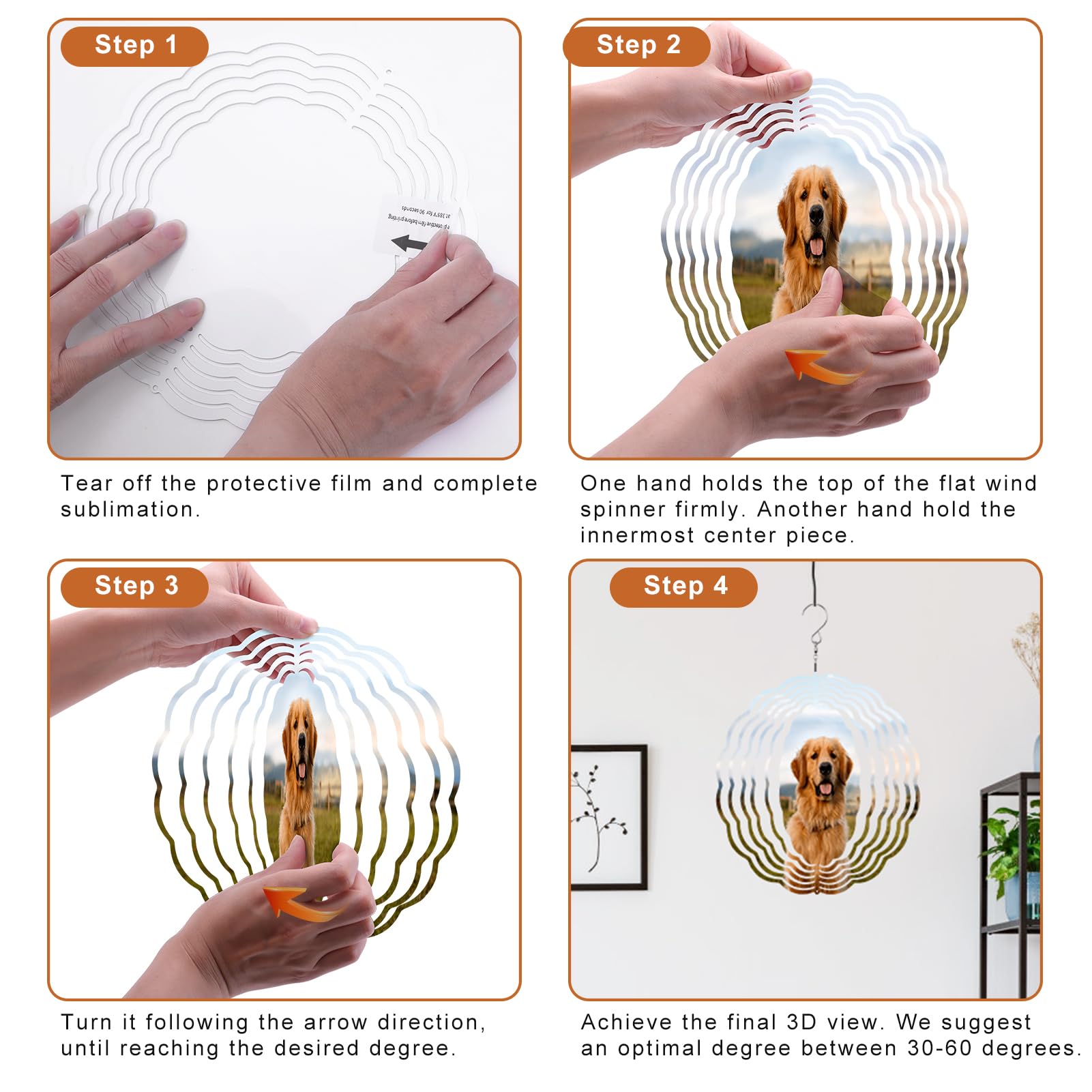 Remiawy Sublimation Wind Spinner Blanks, 8 Inch 5 Pack 3D Aluminum Metal Hanging Wind Spinners Sublimation Blanks Kinetic Sculpture DIY Crafts for Yard Garden Indoor Outdoor Porch Decoration Round - Image 4