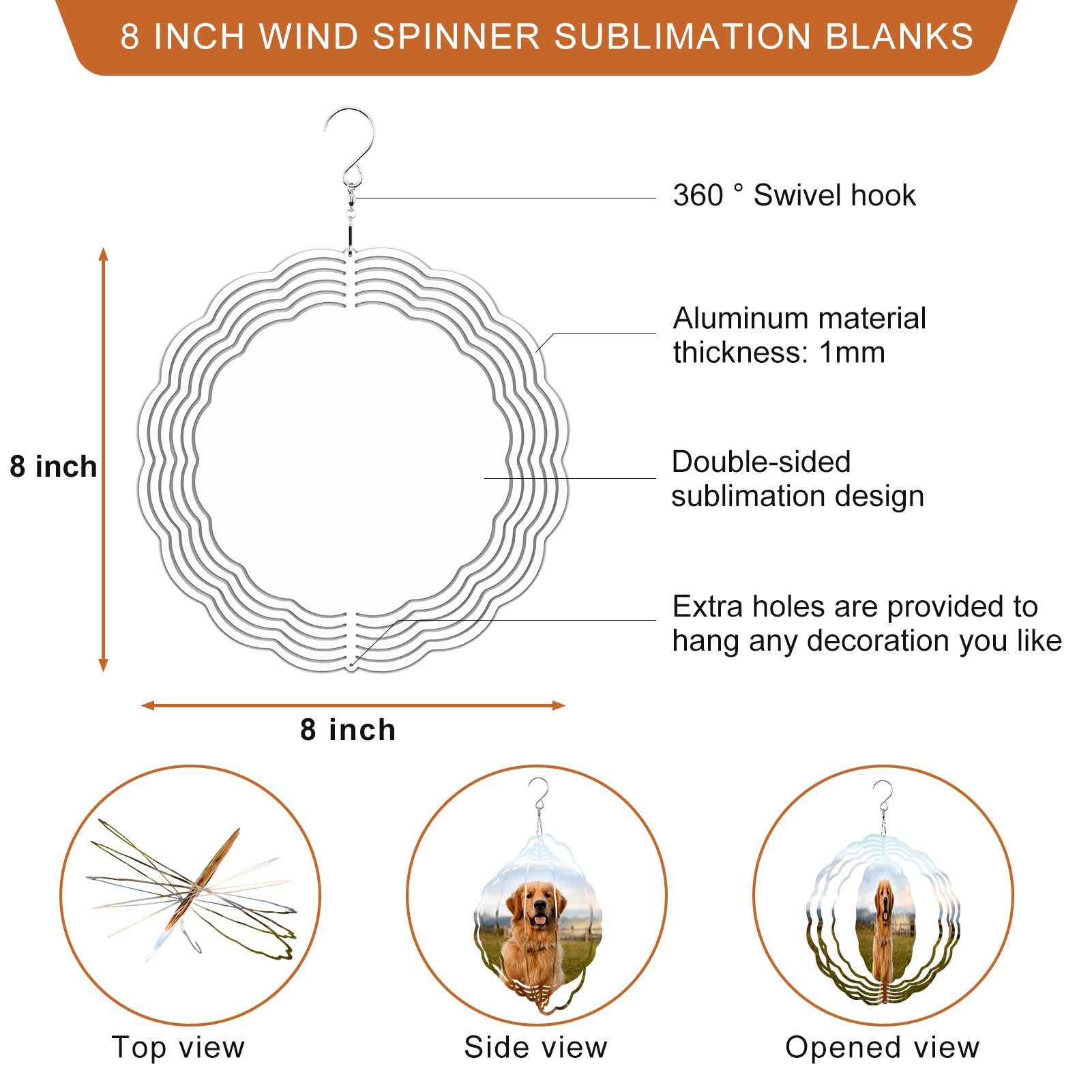 Remiawy Sublimation Wind Spinner Blanks, 8 Inch 5 Pack 3D Aluminum Metal Hanging Wind Spinners Sublimation Blanks Kinetic Sculpture DIY Crafts for Yard Garden Indoor Outdoor Porch Decoration Round - Image 6